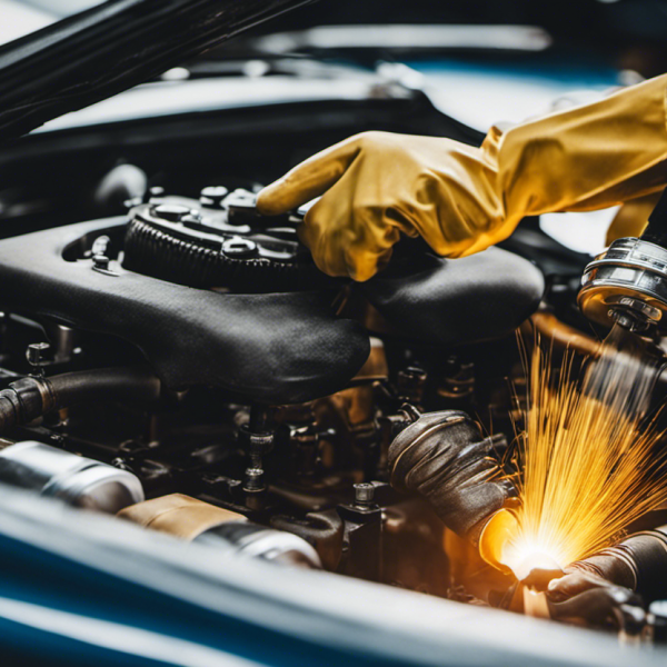 An image showcasing a pair of gloved hands effortlessly applying a precise amount of car grease onto various intricate vehicle components, highlighting the importance of mastering vehicle maintenance